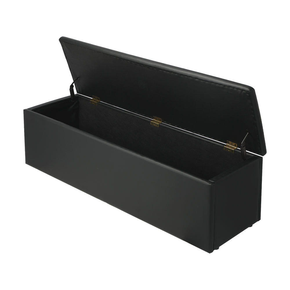 Oikiture Storage Ottoman Blanket Box Foot Stool XL Chest Toy PU Leather Black-Ottomans-PEROZ Accessories