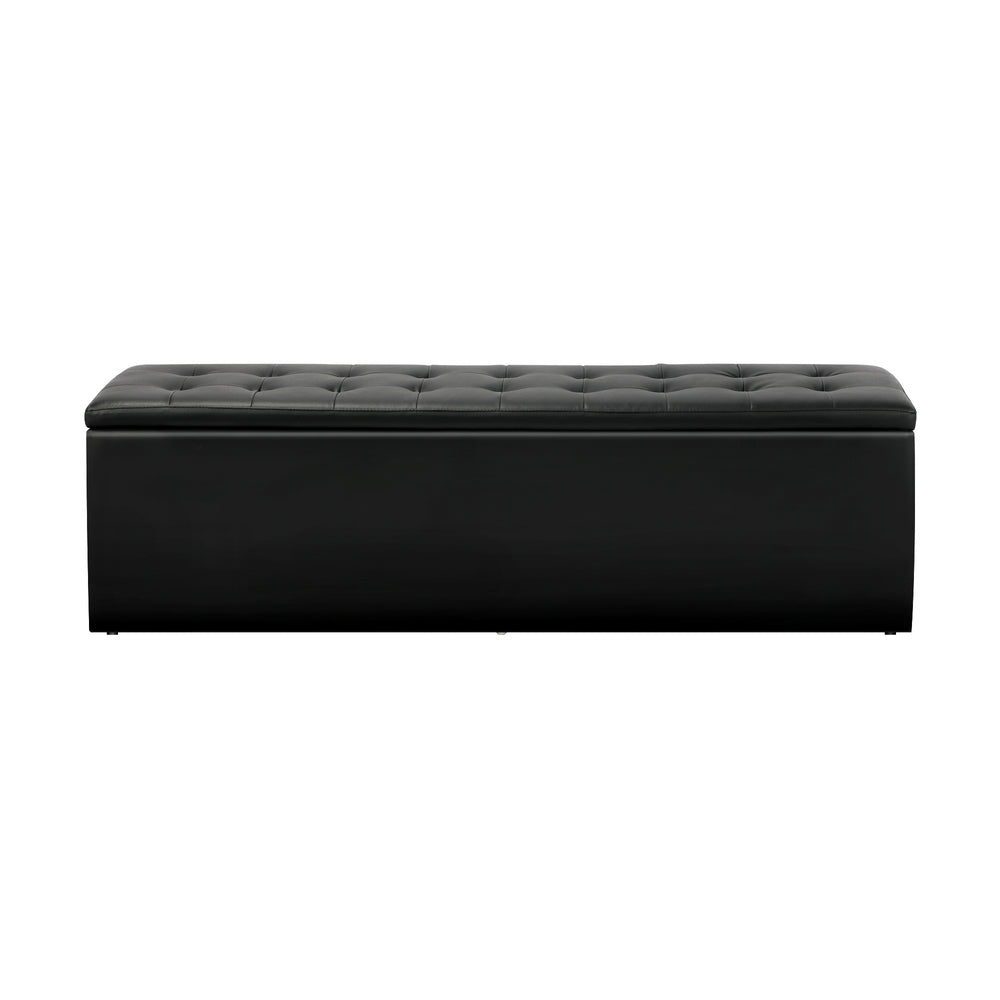 Oikiture Storage Ottoman Blanket Box Foot Stool XL Chest Toy PU Leather Black-Ottomans-PEROZ Accessories