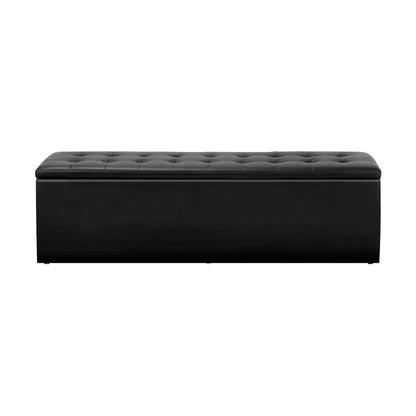 Oikiture Storage Ottoman Blanket Box Foot Stool XL Chest Toy PU Leather Black-Ottomans-PEROZ Accessories