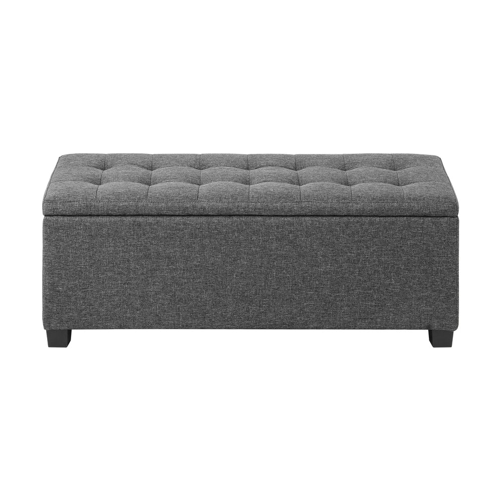 Oikiture Storage Ottoman Blanket Box Faux Linen Chest Toy Foot Stool LARGE Grey-Ottomans-PEROZ Accessories