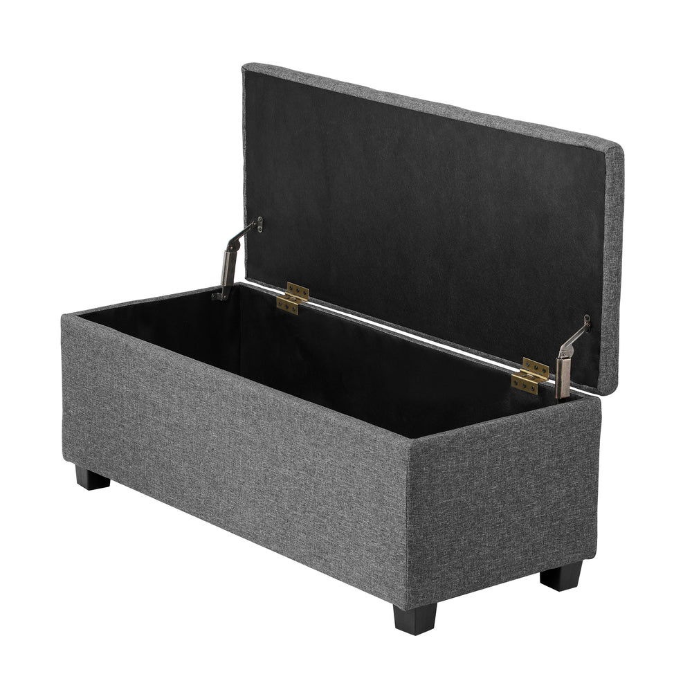 Oikiture Storage Ottoman Blanket Box Faux Linen Chest Toy Foot Stool LARGE Grey-Ottomans-PEROZ Accessories