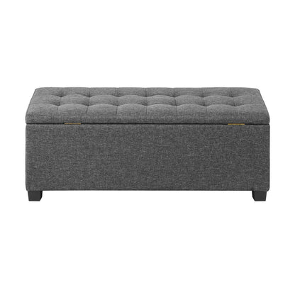 Oikiture Storage Ottoman Blanket Box Faux Linen Chest Toy Foot Stool LARGE Grey-Ottomans-PEROZ Accessories