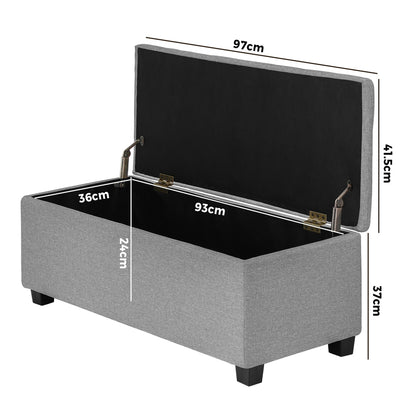 Oikiture Storage Ottoman Blanket Box Faux Linen Chest Toy Foot Stool LARGE-Ottomans-PEROZ Accessories