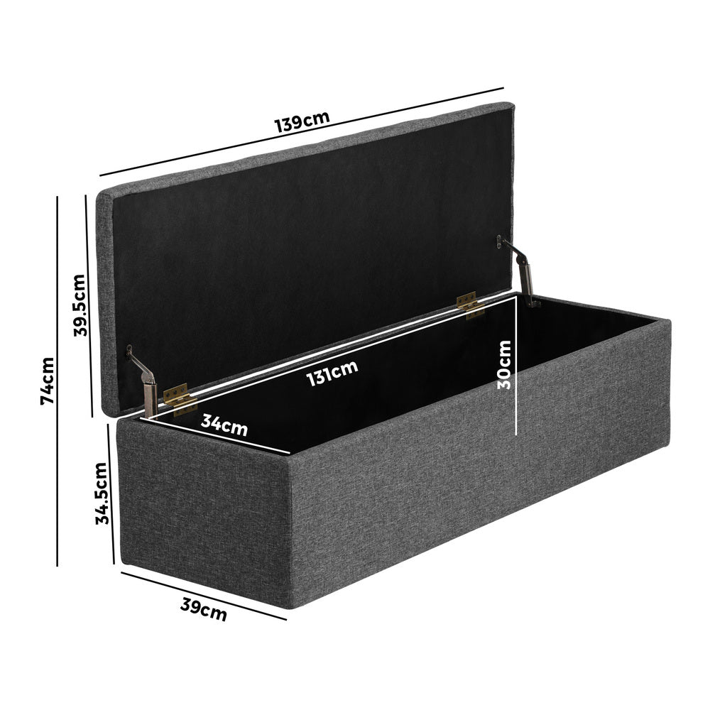 Oikiture Storage Ottoman Blanket Box Foot Stool XL Chest Toy Faux Linen Grey-Ottomans-PEROZ Accessories