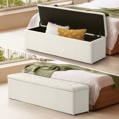 Oikiture Storage Ottoman Blanket Box Foot Stool XL Chest Toy Sherpa Linen White-Ottoman-PEROZ Accessories