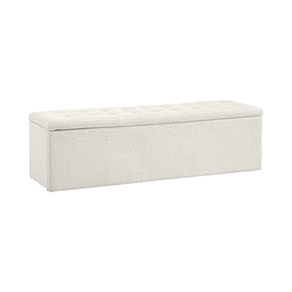 Oikiture Storage Ottoman Blanket Box Foot Stool XL Chest Toy Sherpa Linen White-Ottoman-PEROZ Accessories