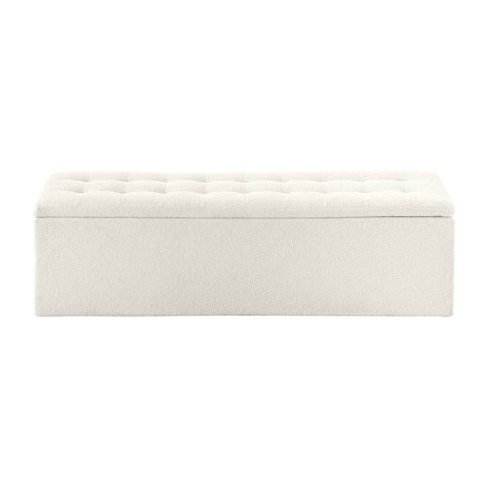 Oikiture Storage Ottoman Blanket Box Foot Stool XL Chest Toy Sherpa Linen White-Ottoman-PEROZ Accessories