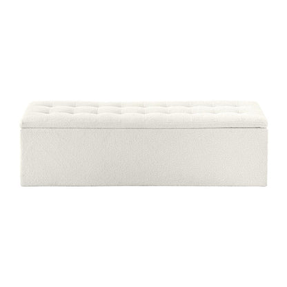 Oikiture Storage Ottoman Blanket Box Foot Stool XL Chest Toy Sherpa Linen White-Ottoman-PEROZ Accessories