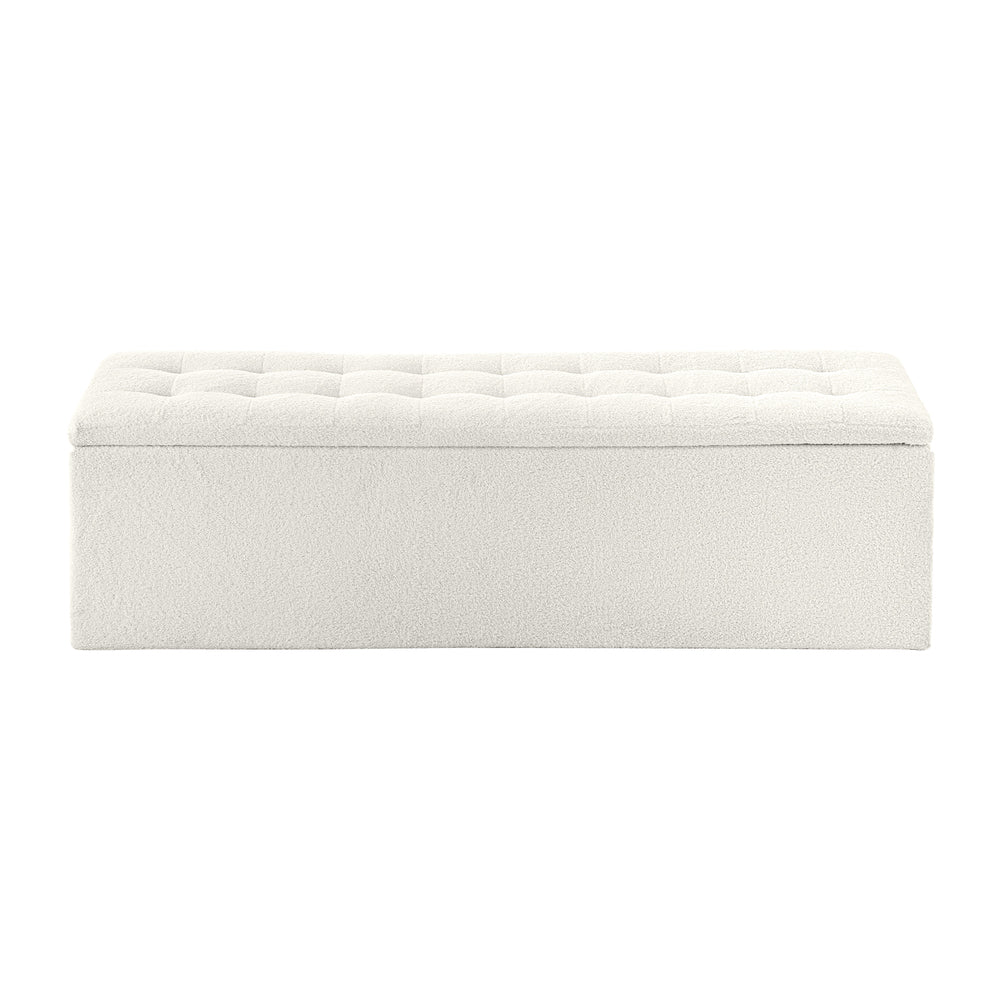 Oikiture Storage Ottoman Blanket Box Foot Stool XL Chest Toy Sherpa Linen White-Ottoman-PEROZ Accessories