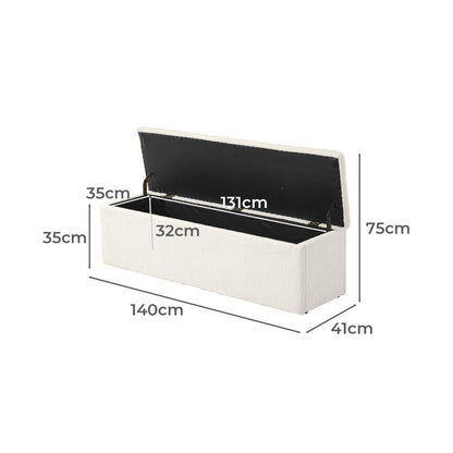 Oikiture Storage Ottoman Blanket Box Foot Stool XL Chest Toy Sherpa Linen White-Ottoman-PEROZ Accessories