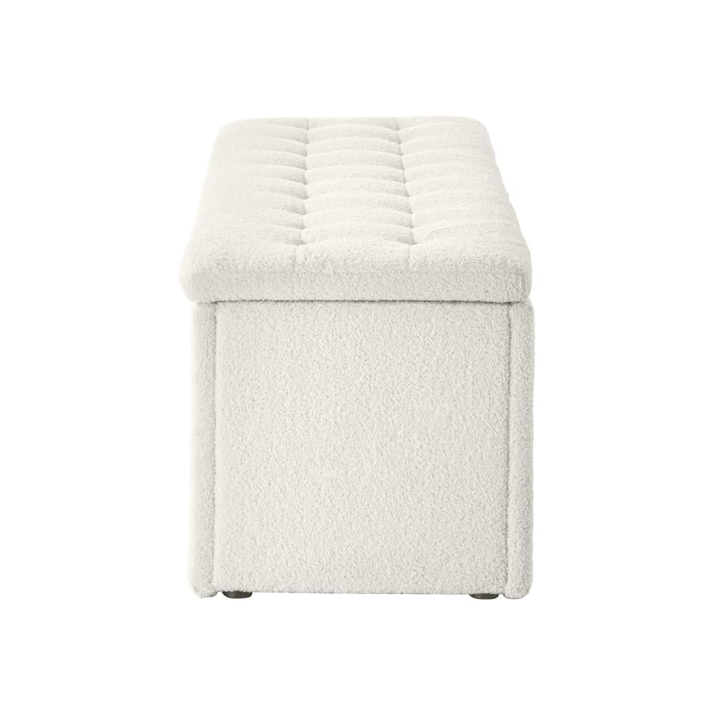 Oikiture Storage Ottoman Blanket Box Foot Stool XL Chest Toy Sherpa Linen White-Ottoman-PEROZ Accessories