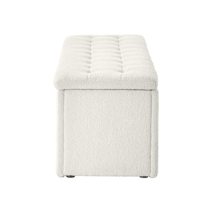 Oikiture Storage Ottoman Blanket Box Foot Stool XL Chest Toy Sherpa Linen White-Ottoman-PEROZ Accessories