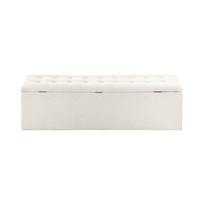 Oikiture Storage Ottoman Blanket Box Foot Stool XL Chest Toy Sherpa Linen White-Ottoman-PEROZ Accessories