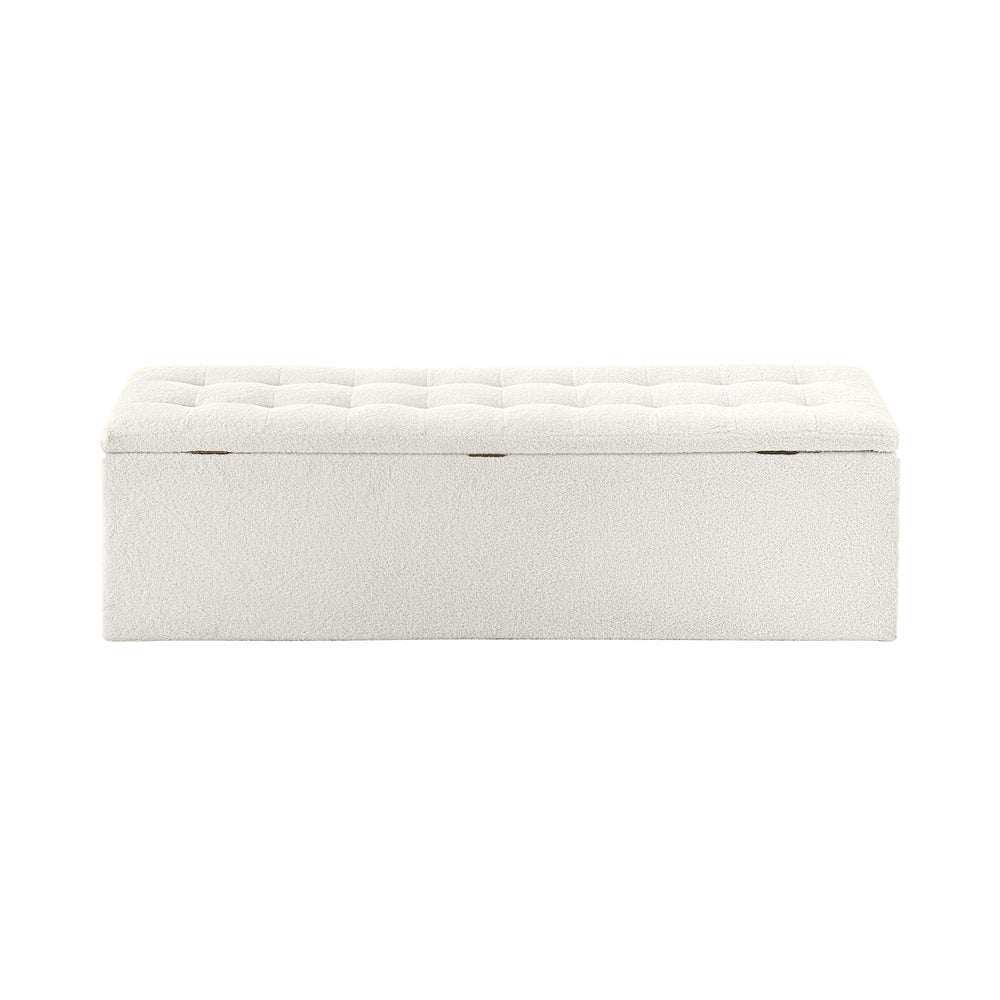 Oikiture Storage Ottoman Blanket Box Foot Stool XL Chest Toy Sherpa Linen White-Ottoman-PEROZ Accessories