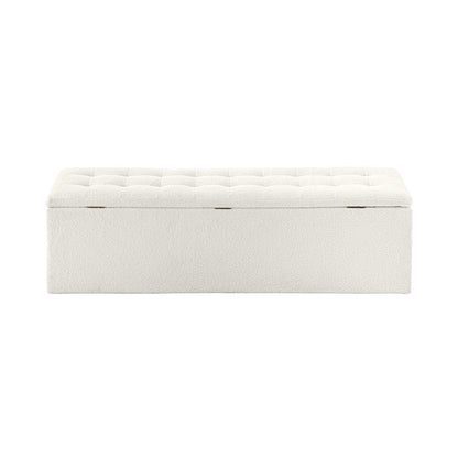 Oikiture Storage Ottoman Blanket Box Foot Stool XL Chest Toy Sherpa Linen White-Ottoman-PEROZ Accessories