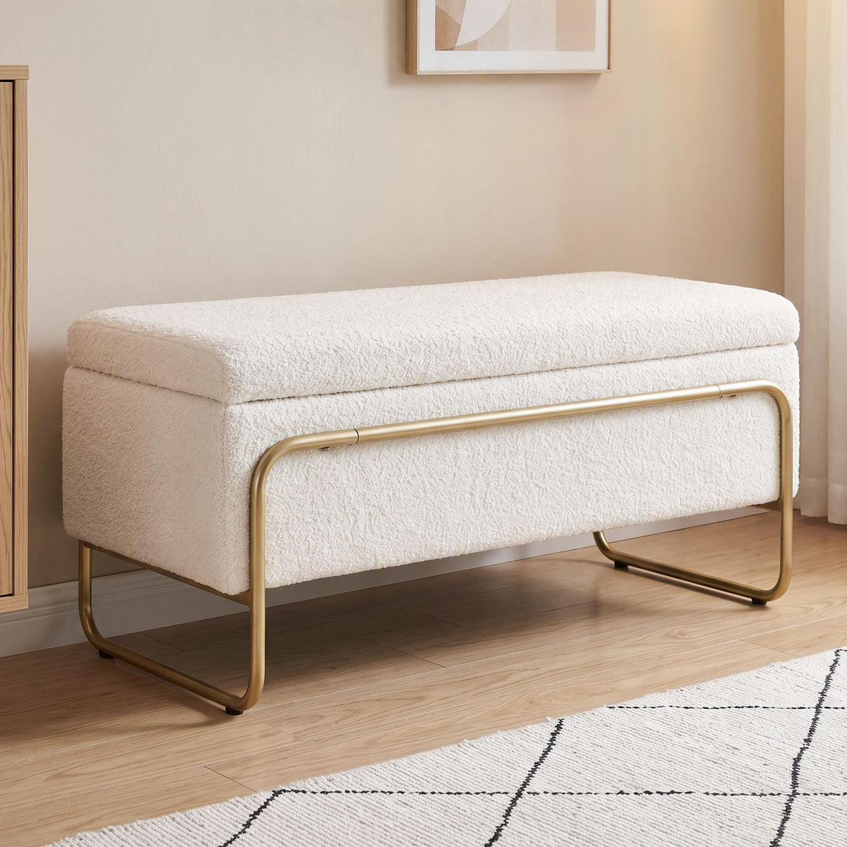 Artiss Storage Ottoman Boucle Padded Seat Footrest Hidden Storage Cream White-Furniture > Living Room > Ottomans &amp; Footstools-PEROZ Accessories