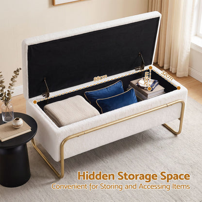 Artiss Storage Ottoman Boucle Padded Seat Footrest Hidden Storage Cream White-Furniture > Living Room > Ottomans &amp; Footstools-PEROZ Accessories