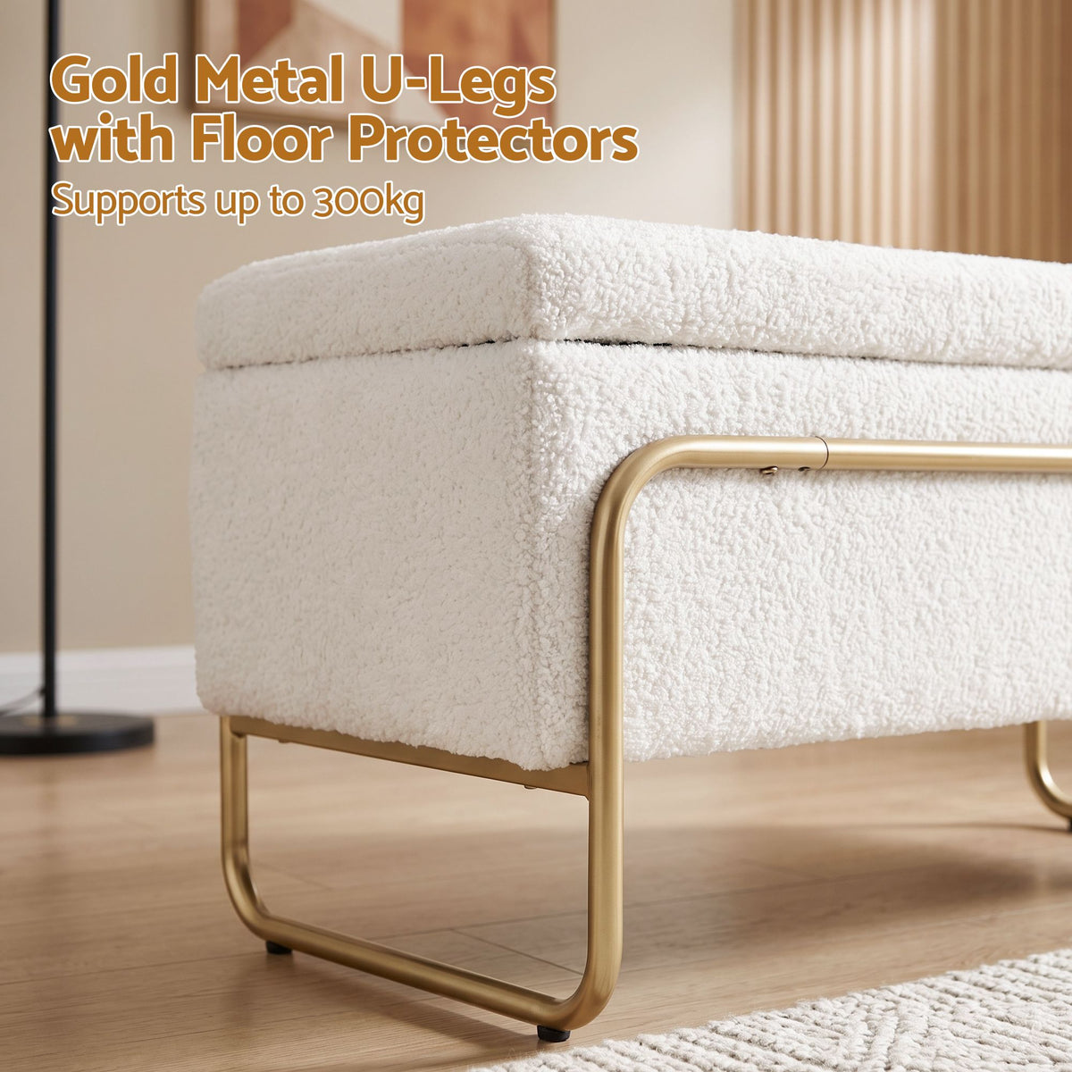 Artiss Storage Ottoman Boucle Padded Seat Footrest Hidden Storage Cream White-Furniture > Living Room > Ottomans &amp; Footstools-PEROZ Accessories