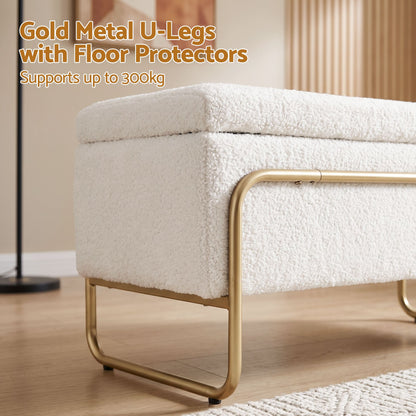 Artiss Storage Ottoman Boucle Padded Seat Footrest Hidden Storage Cream White-Furniture > Living Room > Ottomans &amp; Footstools-PEROZ Accessories