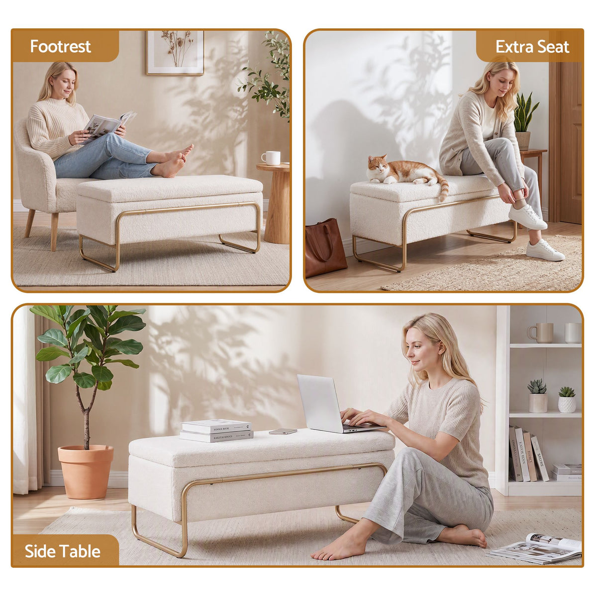 Artiss Storage Ottoman Boucle Padded Seat Footrest Hidden Storage Cream White-Furniture > Living Room > Ottomans &amp; Footstools-PEROZ Accessories
