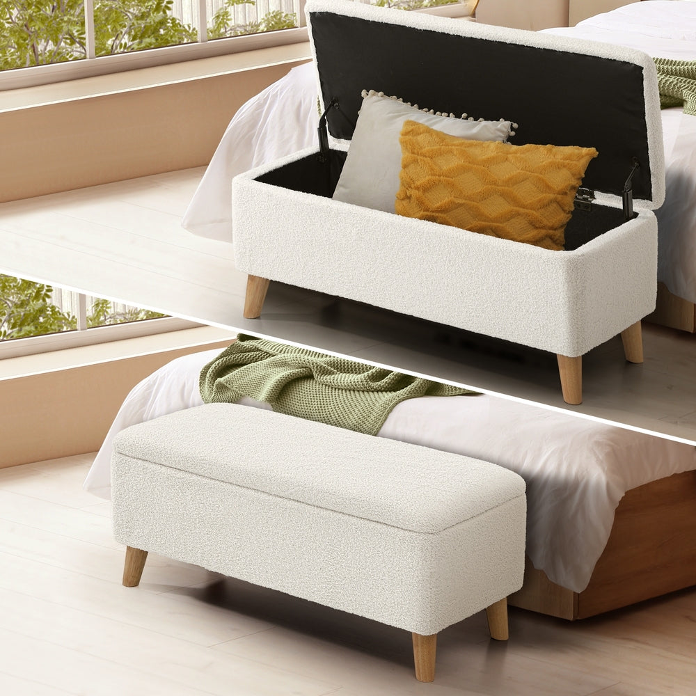 Oikiture Storage Ottoman, 97 x 40 x 40 Footrest Stool Bench Padded Seat Storage Box Home Bedroom Furniture-Ottoman-PEROZ Accessories