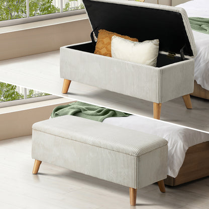 Oikiture Storage Ottoman Blanket Box LARGE Polyester Beige-Ottoman-PEROZ Accessories