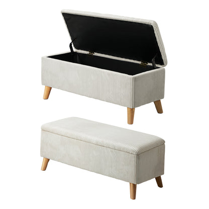 Oikiture Storage Ottoman Blanket Box LARGE Polyester Beige-Ottoman-PEROZ Accessories