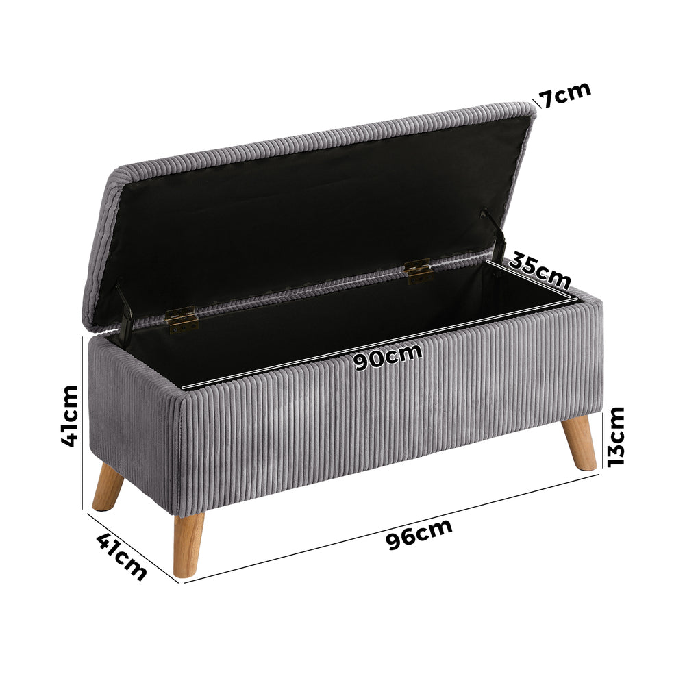Oikiture Storage Ottoman Blanket Box LARGE Polyester Grey-Ottoman-PEROZ Accessories