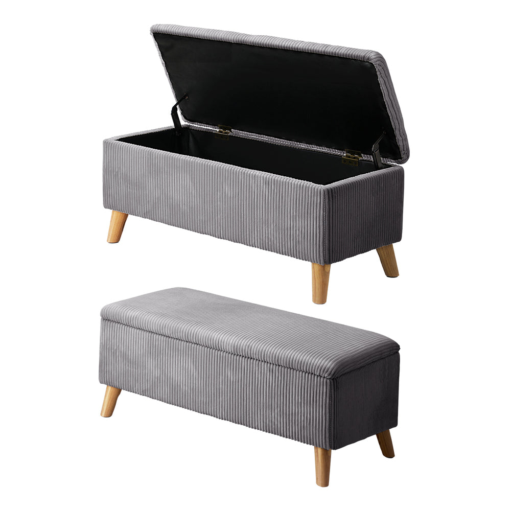 Oikiture Storage Ottoman Blanket Box LARGE Polyester Grey-Ottoman-PEROZ Accessories