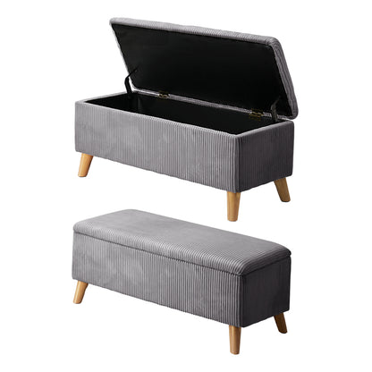 Oikiture Storage Ottoman Blanket Box LARGE Polyester Grey-Ottoman-PEROZ Accessories