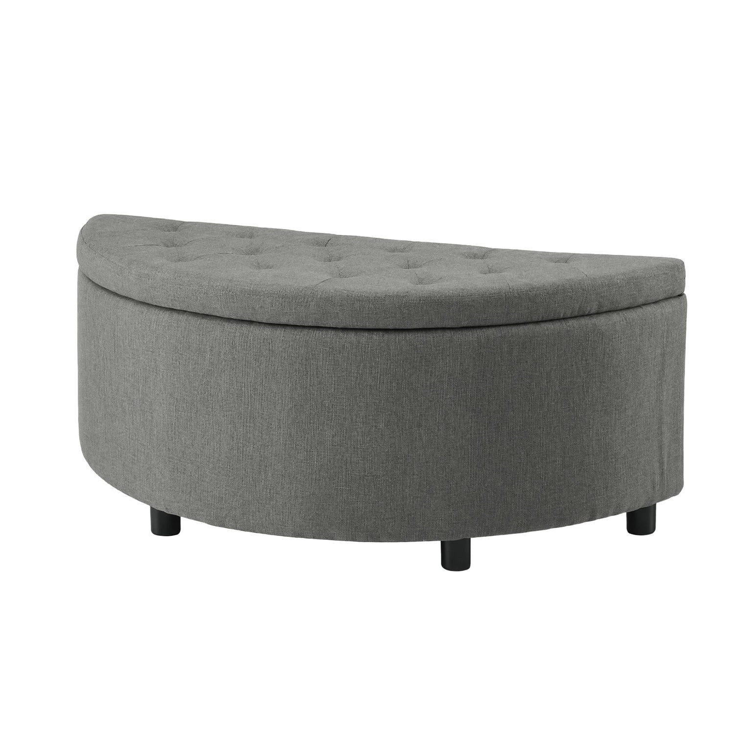Artiss Storage Ottoman Bench Linen Fabric Tufted Half Round Footstool Grey
