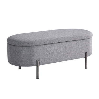Oikiture Storage Ottoman Bench Oval Blanket Linen Grey-Ottoman-PEROZ Accessories