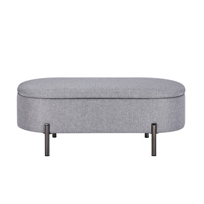 Oikiture Storage Ottoman Bench Oval Blanket Linen Grey-Ottoman-PEROZ Accessories