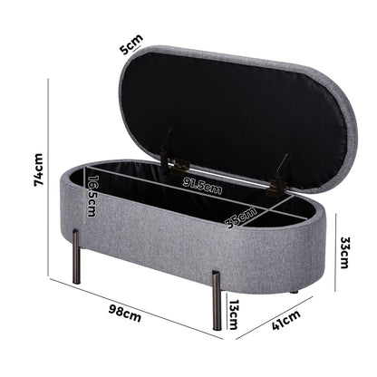 Oikiture Storage Ottoman Bench Oval Blanket Linen Grey-Ottoman-PEROZ Accessories