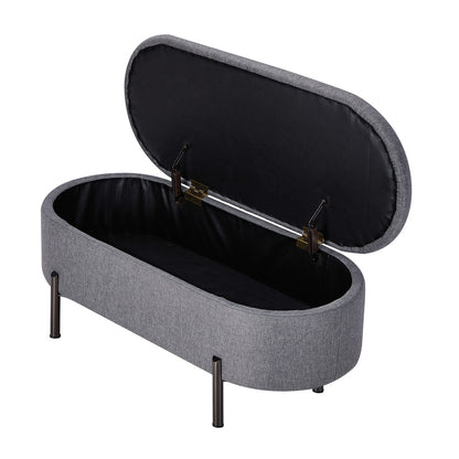 Oikiture Storage Ottoman Bench Oval Blanket Linen Grey-Ottoman-PEROZ Accessories