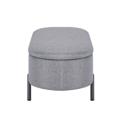 Oikiture Storage Ottoman Bench Oval Blanket Linen Grey-Ottoman-PEROZ Accessories