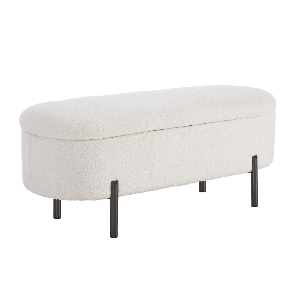 Oikiture Storage Ottoman Bench Oval Blanket Box Sherpa White-Ottoman-PEROZ Accessories