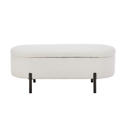 Oikiture Storage Ottoman Bench Oval Blanket Box Sherpa White-Ottoman-PEROZ Accessories