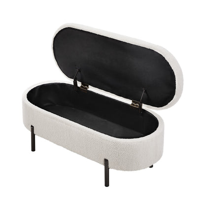Oikiture Storage Ottoman Bench Oval Blanket Box Sherpa White-Ottoman-PEROZ Accessories