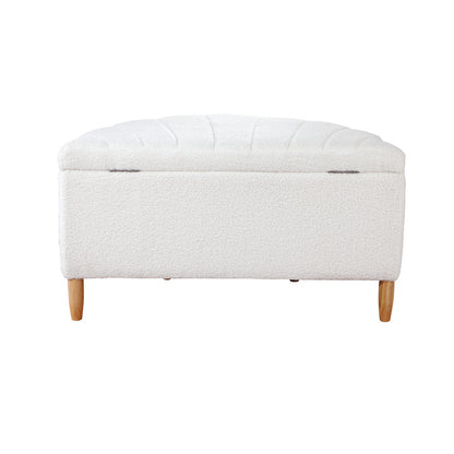 Oikiture Storage Ottoman Scallop Boucle Fleece Foot Stool Seat Chest-Ottoman-PEROZ Accessories