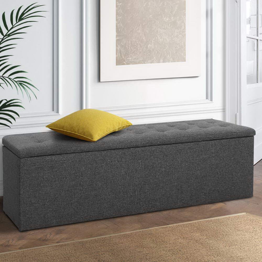 Artiss Storage Ottoman Blanket Box 140cm Linen Dark Grey-Ottomans-PEROZ Accessories