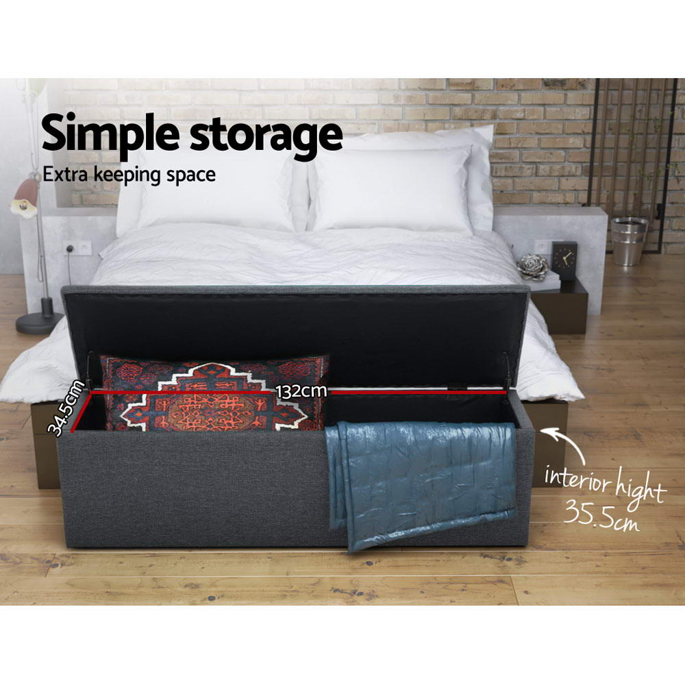 Artiss Storage Ottoman Blanket Box 140cm Linen Dark Grey-Ottomans-PEROZ Accessories