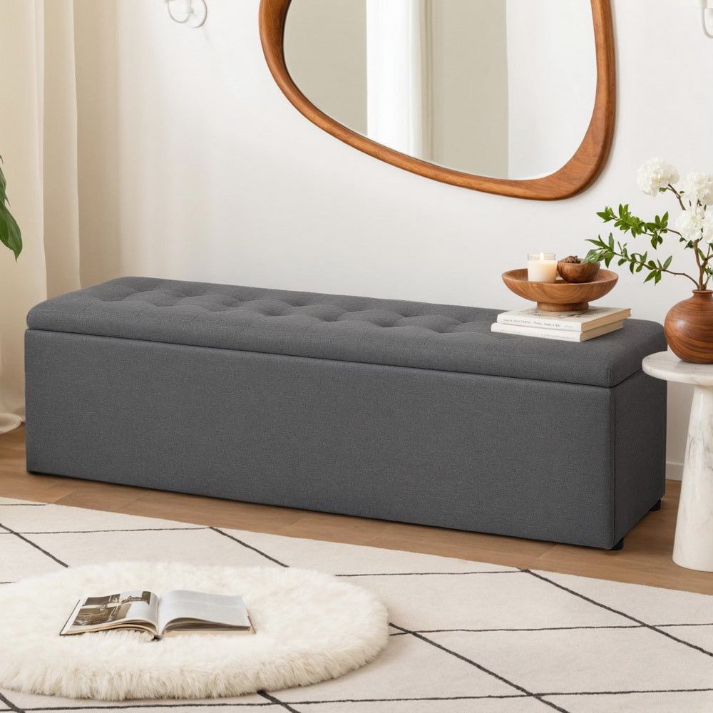 Artiss Storage Ottoman Blanket Box 140cm Linen Dark Grey-Ottomans-PEROZ Accessories
