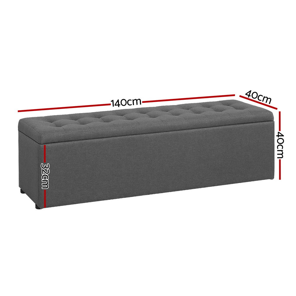 Artiss Storage Ottoman Blanket Box 140cm Linen Dark Grey-Ottomans-PEROZ Accessories