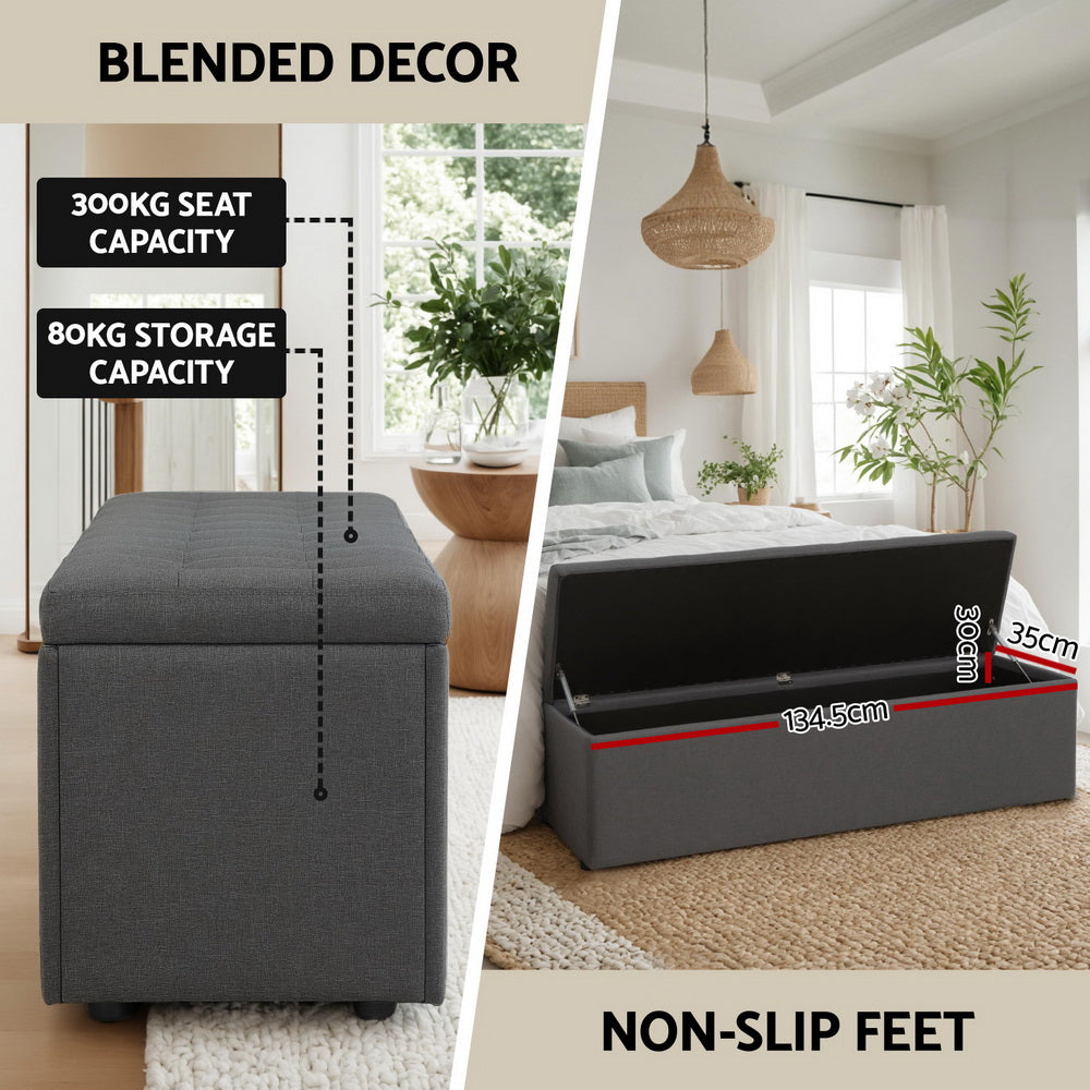 Artiss Storage Ottoman Blanket Box 140cm Linen Dark Grey-Ottomans-PEROZ Accessories