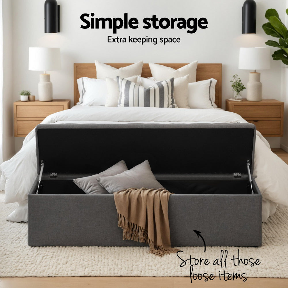 Artiss Storage Ottoman Blanket Box 140cm Linen Dark Grey-Ottomans-PEROZ Accessories