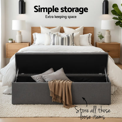 Artiss Storage Ottoman Blanket Box 140cm Linen Dark Grey-Ottomans-PEROZ Accessories