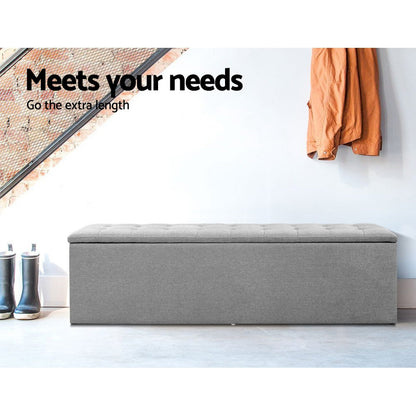 Artiss Storage Ottoman Blanket Box 140cm Linen Grey-Ottomans-PEROZ Accessories