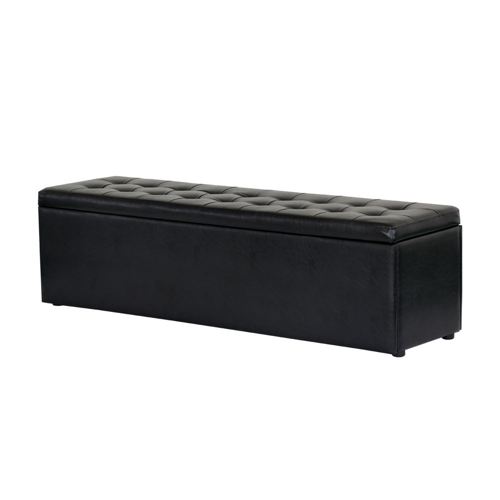 Artiss Storage Ottoman Blanket Box 140cm Leather Black-Ottomans-PEROZ Accessories