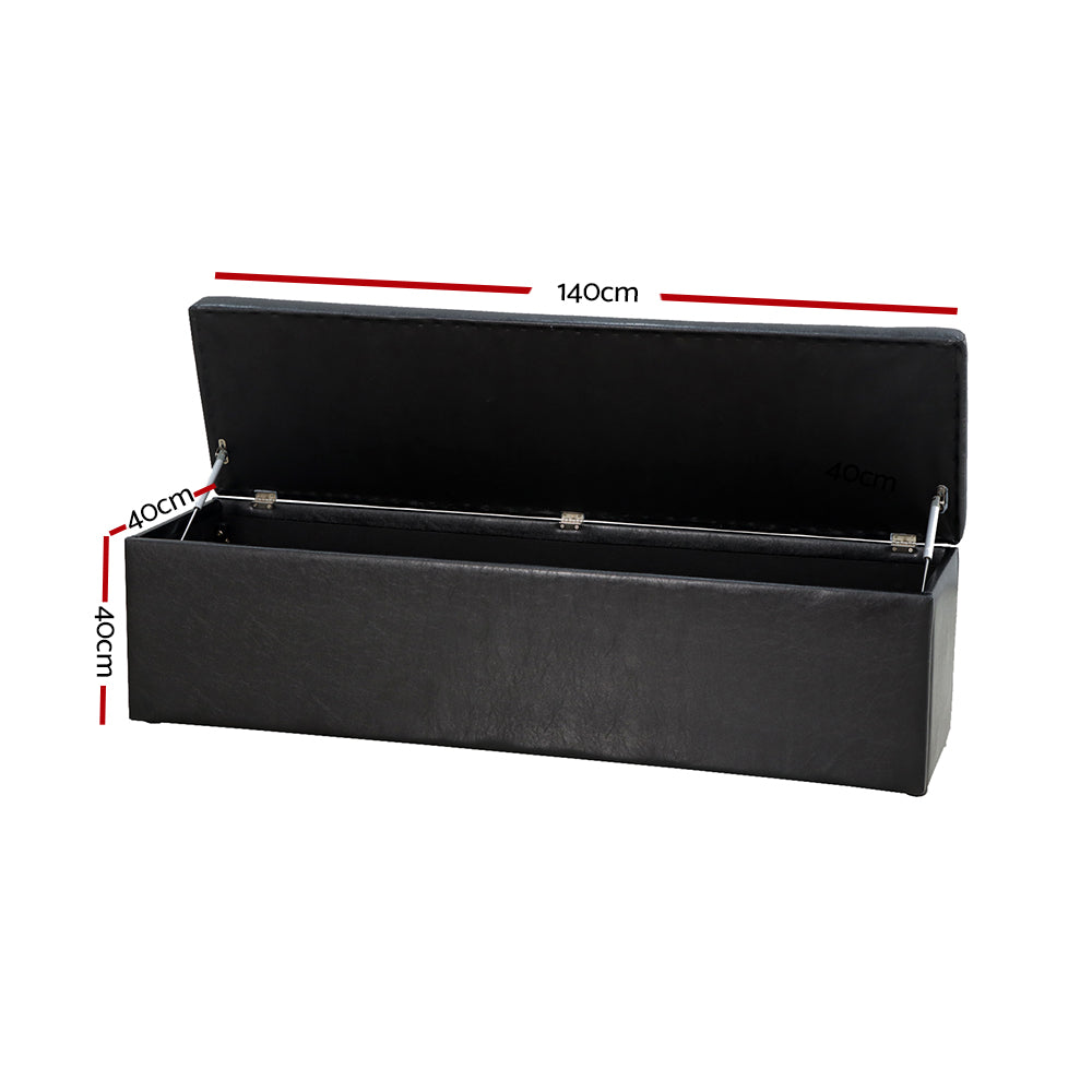 Artiss Storage Ottoman Blanket Box 140cm Leather Black-Ottomans-PEROZ Accessories